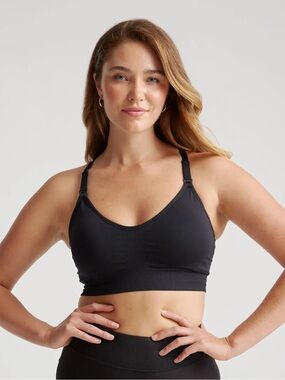 NWOT QUINCE Seamless Low Impact Maternity & Nursing Sports Bra XS Black 7866